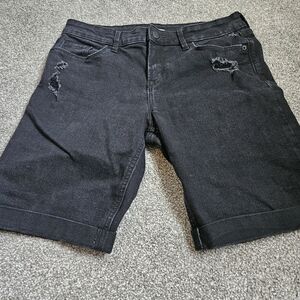 Old Navy Size 8 Distressed Black Denim Bermudas 2% Spandex